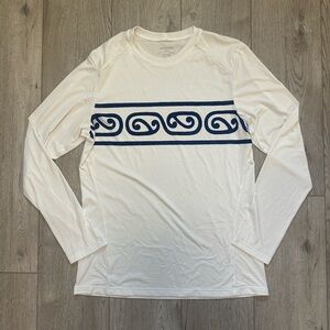 Patagonia White Silkweaight Long Sleeve Shirt with Navy Pattern